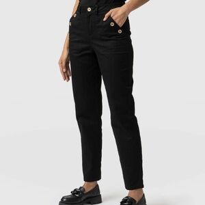 Saint + Sophia Black Jean with Gold Button Detail Size 12